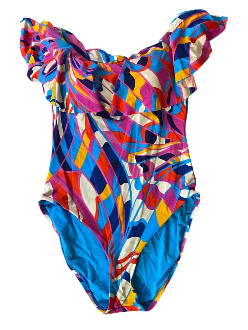 Trina Turk Rio Off-Shoulder Ruffle Bandeau One-Piece Swimsuit Size 10